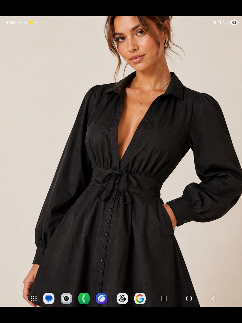 For Love & Lemons Black Long-Sleeve Tie-Waist Dress